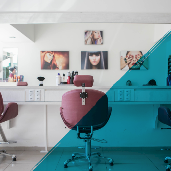 Empty salon with blush pink chairs