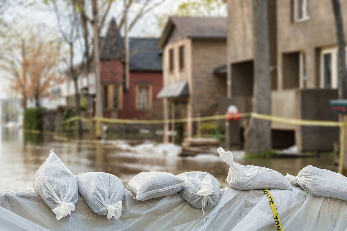 Image of bags outside of a disaster relief site